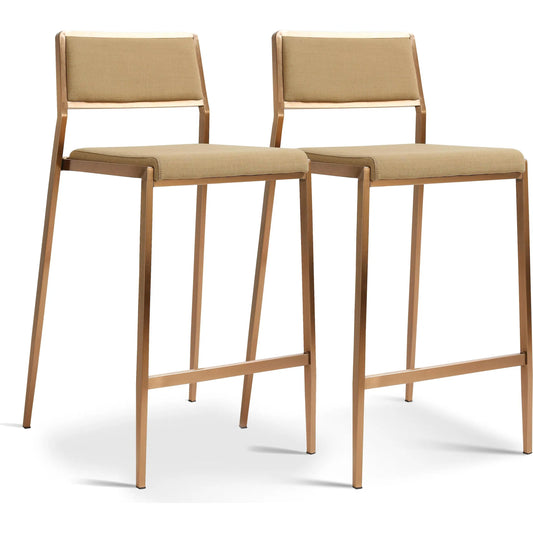 Gale Basketweave Stackable Counter Stool (Set of 2) by TOV Furniture in tan. Made from linen, stainless steel in a unique style.