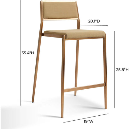 Gale Basketweave Stackable Counter Stool (Set of 2) by TOV Furniture in tan. Made from linen, stainless steel in a transitional style.