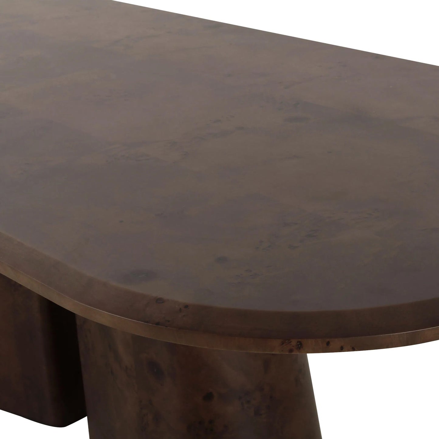 006 SI-2320882 | Closeup | Gladyss Burl Oval Dining Table by TOV Furniture in brown. Made from mdf, veneer in a transitional style.