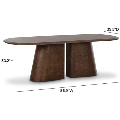 Gladyss Burl Oval Dining Table by TOV Furniture in brown. Made from mdf, veneer in a transitional style.