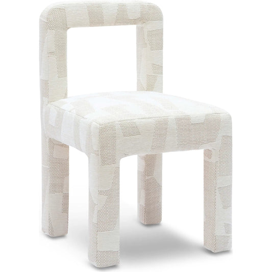 Hazel Patterned Jacquard Dining Chair by TOV Furniture in cream. Made from jacquard, plywood, wood in a unique style.