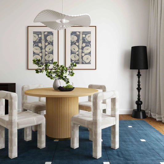 Hazel Patterned Jacquard Dining Chair by TOV Furniture in cream. Made from jacquard, plywood, wood in a unique style.