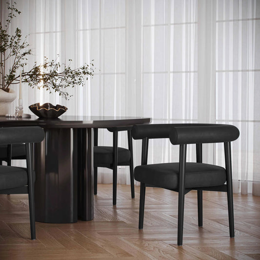Spara Vegan Leather Dining Chair by TOV Furniture. Made from vegan leather, wood in a unique style.