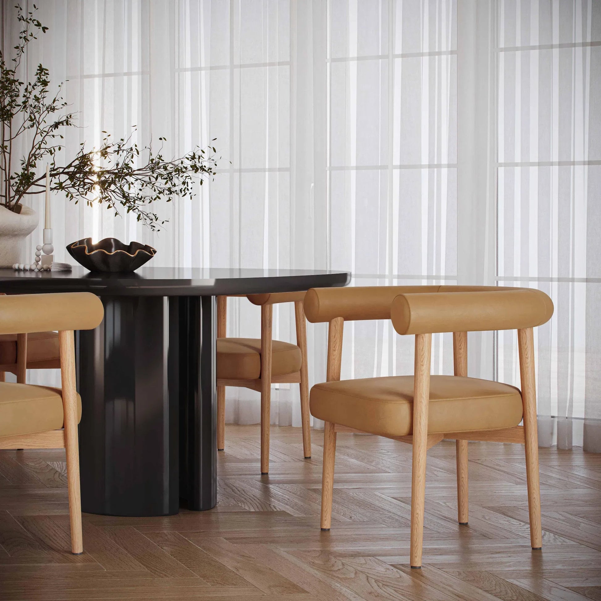 Spara Vegan Leather Dining Chair by TOV Furniture. Made from vegan leather, wood in a modern style.