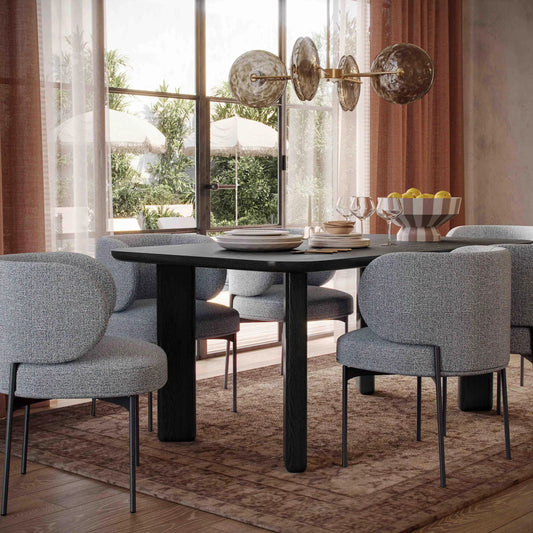 Maureen Speckled Performance Boucle Dining Chair by TOV Furniture in grey. Made from metal, plywood in a unique style.