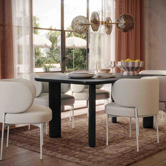 Maureen Performance Upcycled Linen Dining Chair by TOV Furniture in cream. Made from metal, plywood, recycled fabric in a unique style.