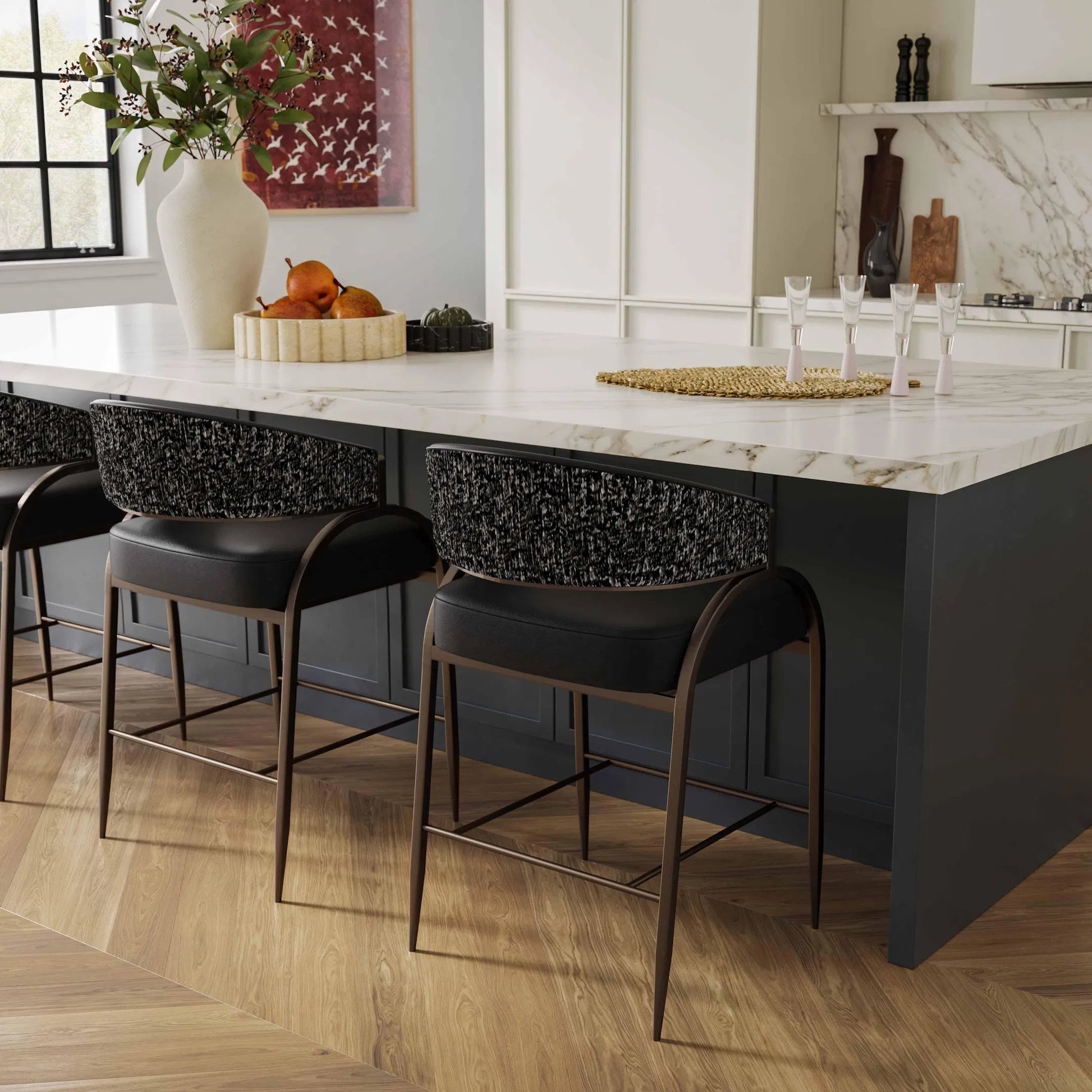 Tatum Vegan Leather 2-Tone Counter Stool by TOV Furniture. Made from fabric, foam, plywood, polyester, stainless steel in a unique style.