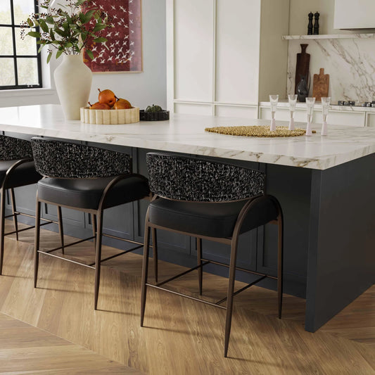 Tatum Vegan Leather 2-Tone Counter Stool by TOV Furniture. Made from fabric, foam, plywood, polyester, stainless steel in a unique style.