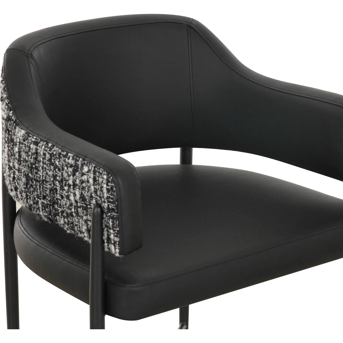 010 SI-2454377 | Closeup | Sezanne Vegan Leather 2-Tone Dining Chair by TOV Furniture. Made from fabric, foam, iron, plywood, polyester, stainless steel in a unique style.
