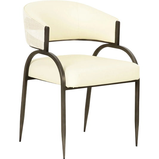 001 SI-2454395 | Primary Silo | Tatum Vegan Leather and 2-Tone Jacquard Dining Chair by TOV Furniture in cream. Made from fabric, foam, plywood, polyester, stainless steel in a unique style.