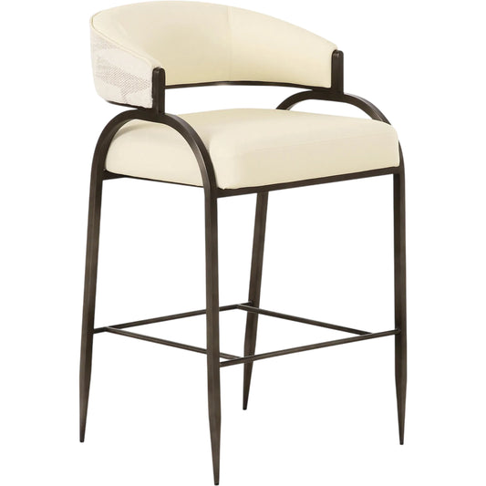 001 SI-2454394 | Primary Silo | Tatum Vegan Leather and 2-Tone Jacquard Counter Stool by TOV Furniture in cream. Made from fabric, foam, plywood, polyester, stainless steel in a unique style.