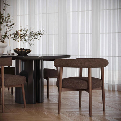 Spara Performance Boucle Side Chair by TOV Furniture in chocolate brown. Made from ash wood, boucle in a unique style.