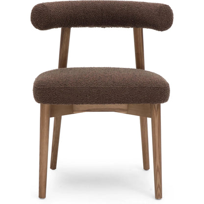Spara Performance Boucle Side Chair by TOV Furniture in chocolate brown. Made from ash wood, boucle in a unique style.