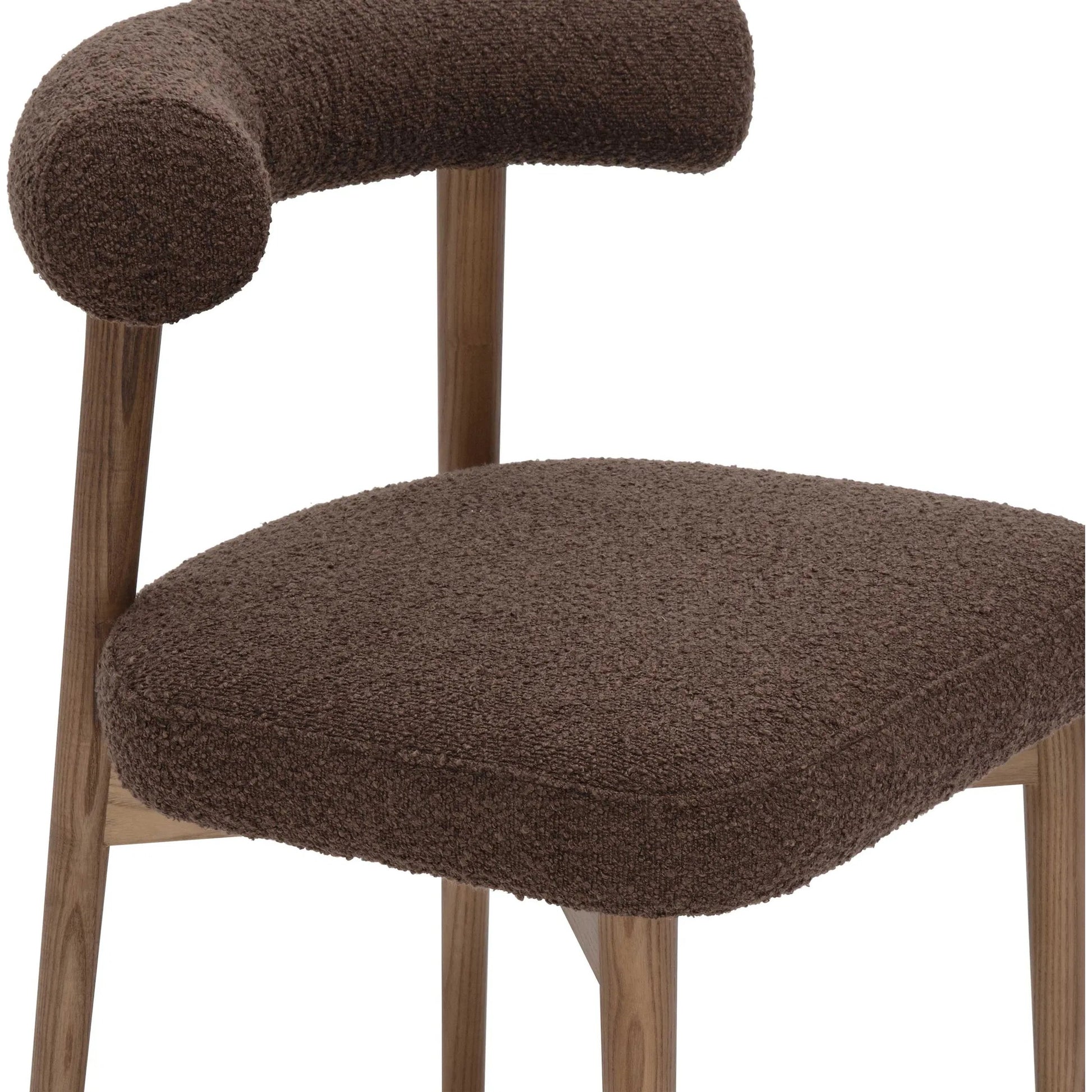Spara Performance Boucle Side Chair by TOV Furniture in chocolate brown. Made from ash wood, boucle in a unique style.