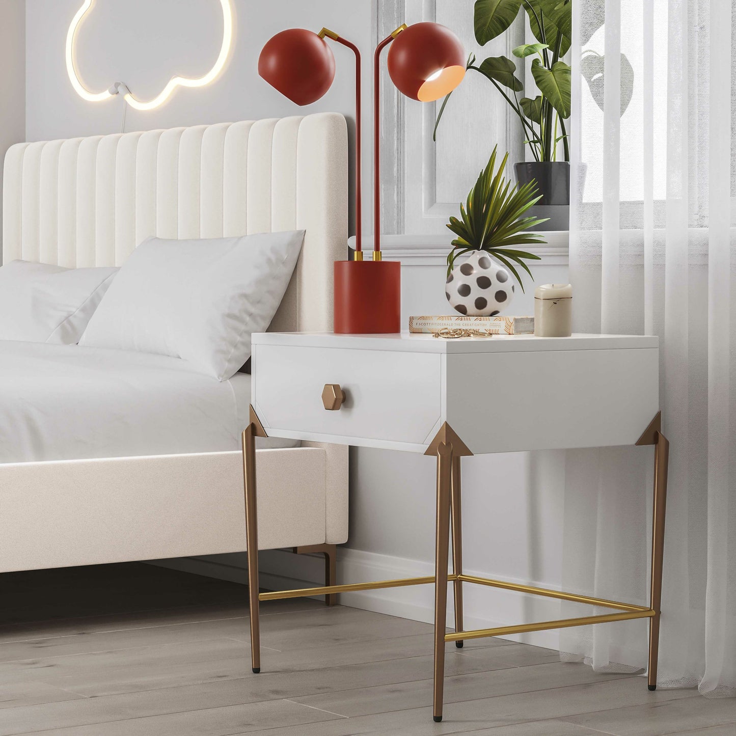 006 SI-1787163 | Lifestyle | Hubli Table Lamp by TOV Furniture in red terracotta. Made from iron, brass in a modern style.