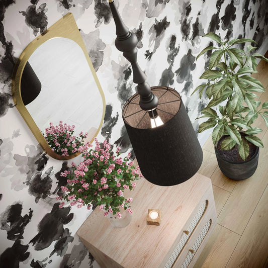 Yaretzi Pendant Lamp by TOV Furniture in black, charcoal. Made from fabric, iron in a modern style.
