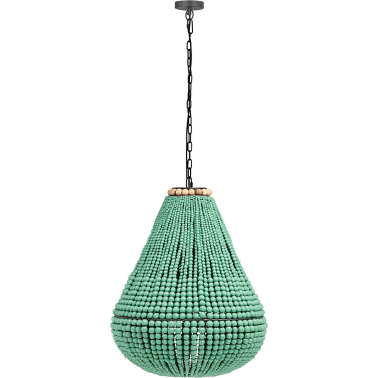 Palani Green Wooden Bead Chandelier by TOV Furniture in green. Made from iron, wood in a cottage & farmhouse style.