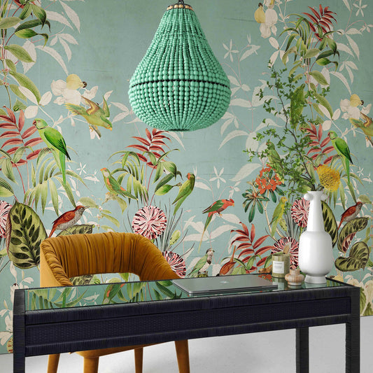 Palani Green Wooden Bead Chandelier by TOV Furniture in green. Made from iron, wood in a cottage & farmhouse style.