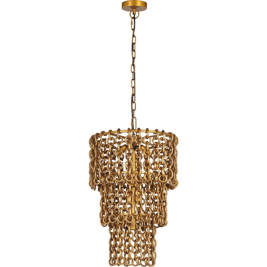 Nirsa Brass Chain Link 3-Tier Chandelier by TOV Furniture in gold. Made from aluminum, iron in a cottage & farmhouse style.