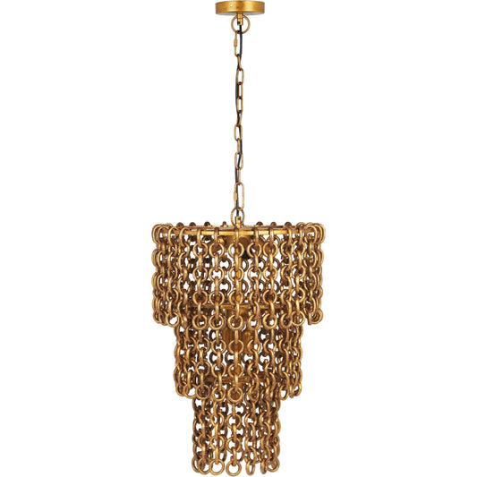 Nirsa Brass Chain Link 3-Tier Chandelier by TOV Furniture in gold. Made from aluminum, iron in a cottage & farmhouse style.