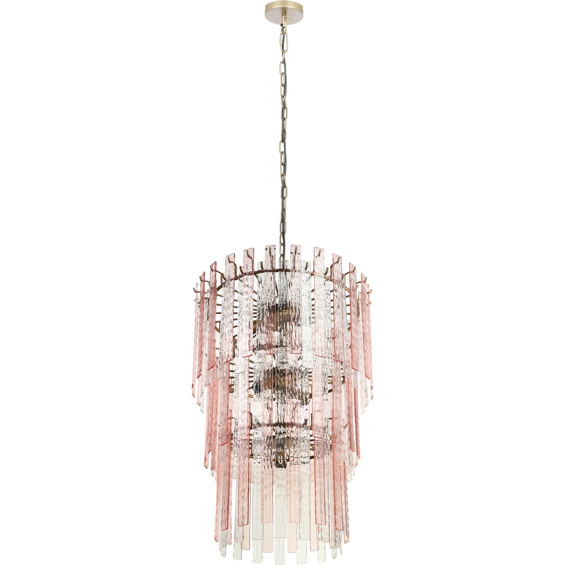 Hampshire Acrylic 3-Tier Chandelier by TOV Furniture in pink. Made from acrylic, iron in a modern style.