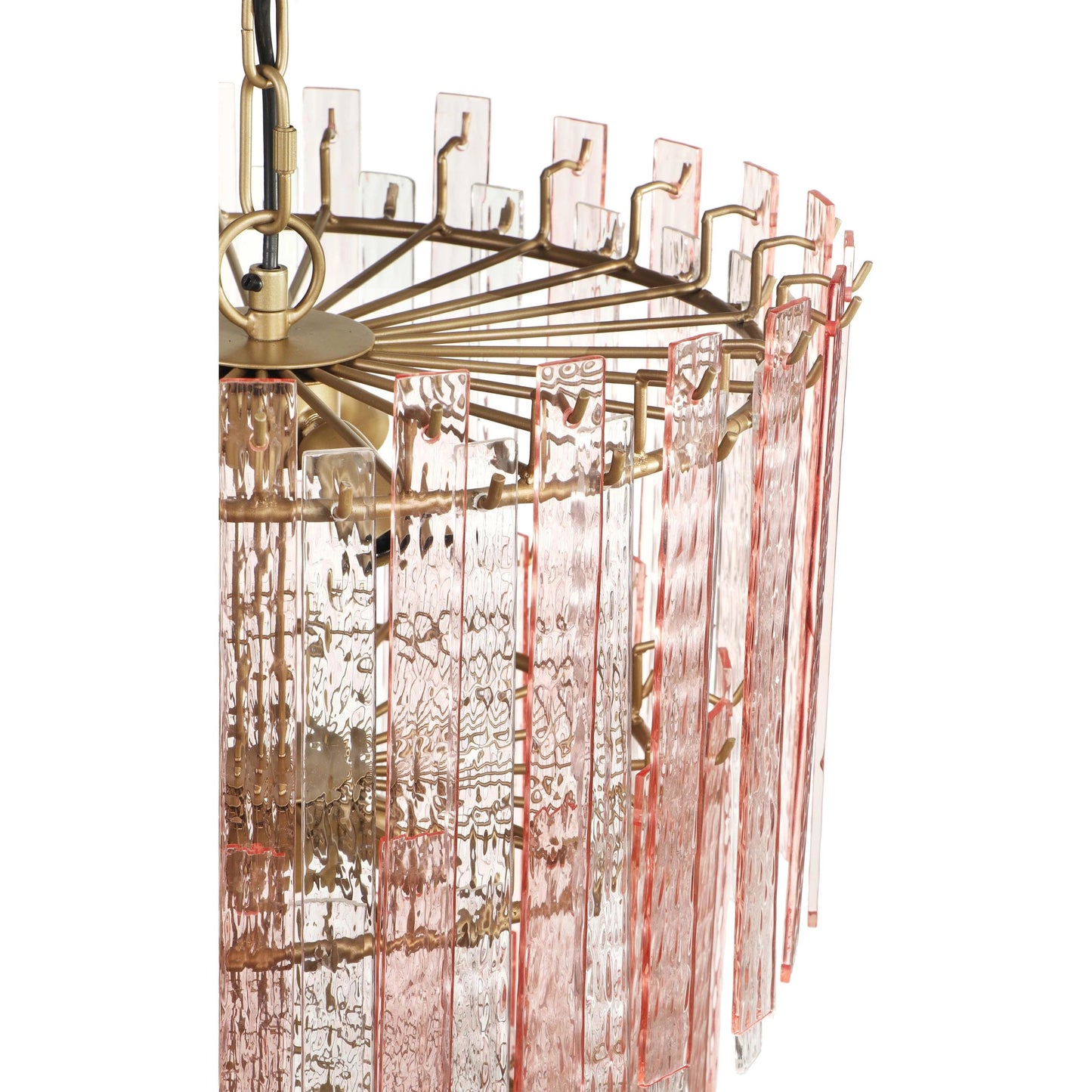 005 SI-2107385 | Closeup | Hampshire Acrylic 3-Tier Chandelier by TOV Furniture in pink. Made from acrylic, iron in a modern style.