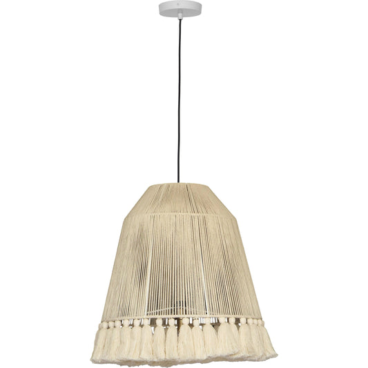 Helen Tasseled Pendant Lamp by TOV Furniture in white. Made from cotton, iron in a modern style.