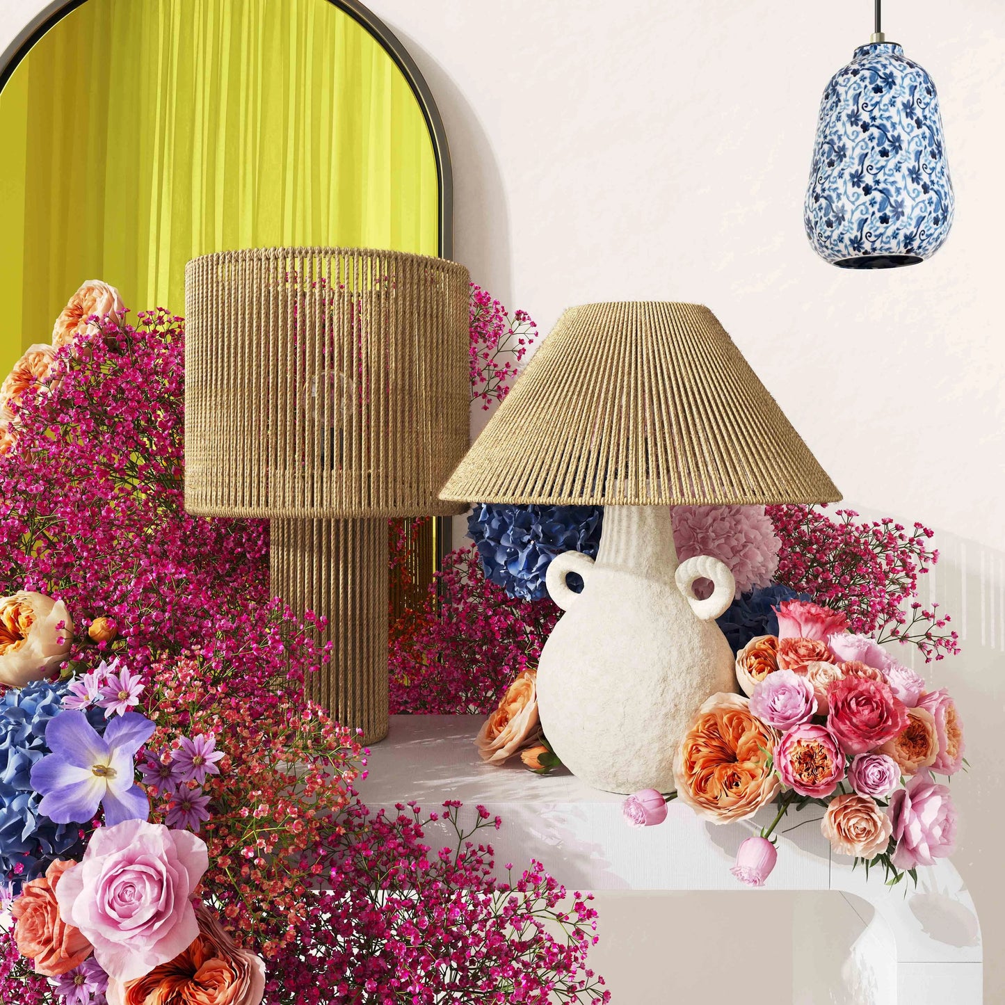 006 SI-2107431 | Lifestyle | Lalit Table Lamp by TOV Furniture in natural, white. Made from ceramic, iron, jute in a cottage & farmhouse style.