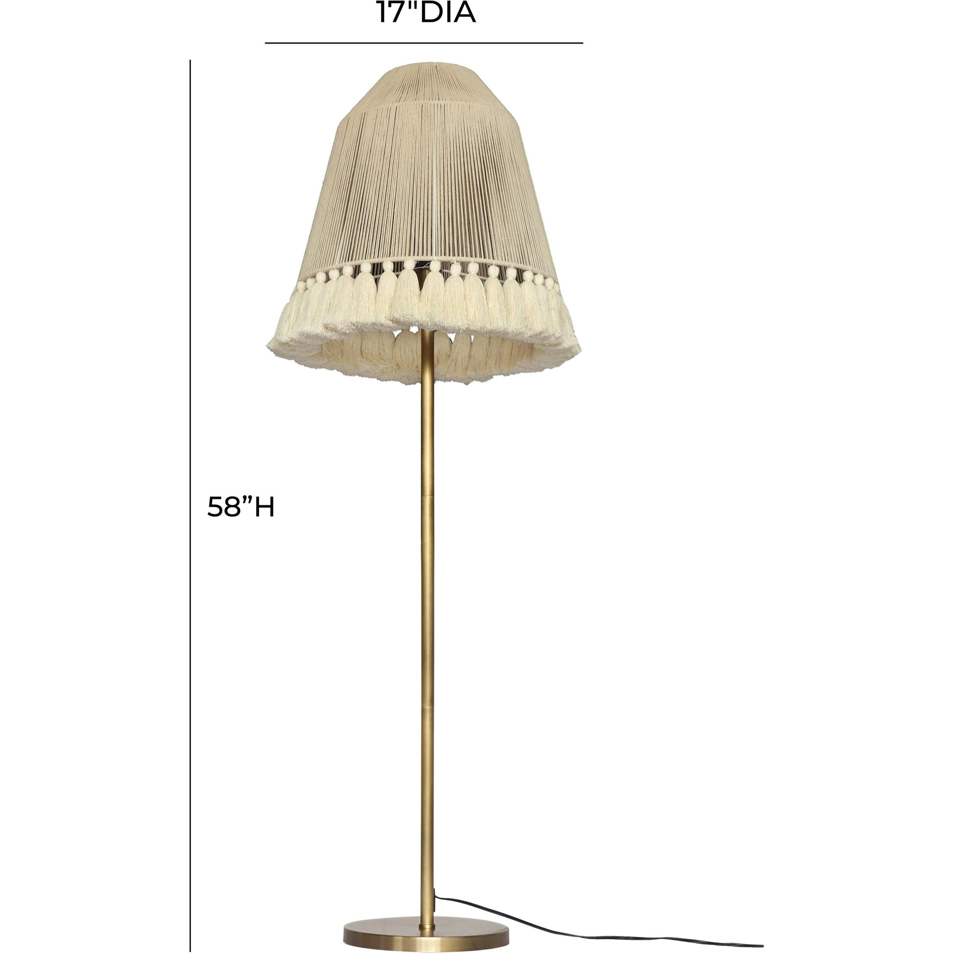 June Floor Lamp by TOV Furniture in gold, white. Made from cotton, iron in a cottage & farmhouse style.
