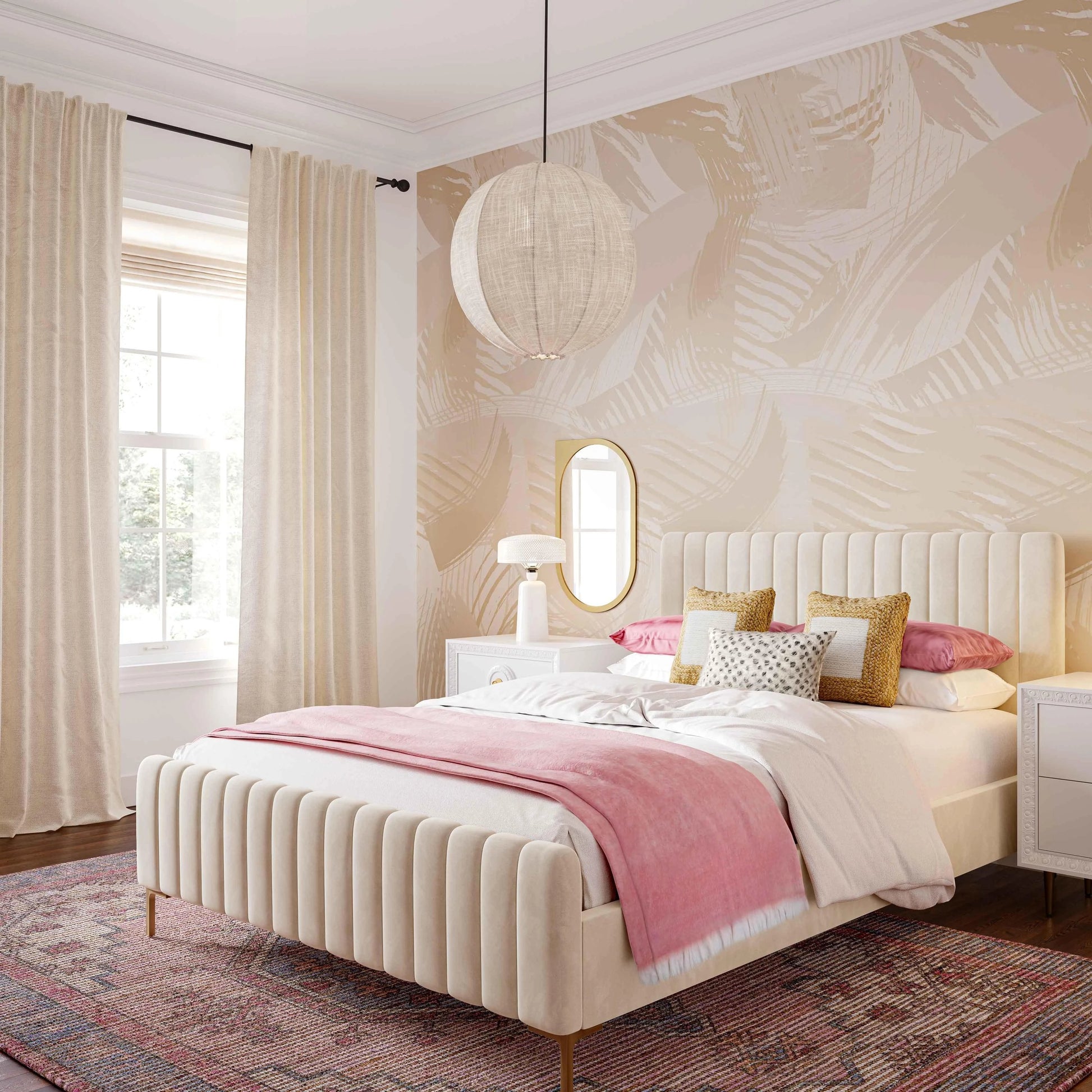 Elliana Pendant Lamp by TOV Furniture in natural. Made from cotton, iron in a modern style.