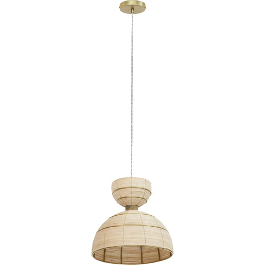 Lydia Rattan Pendant Lamp by TOV Furniture in antique gold, natural. Made from iron, rattan in a cottage & farmhouse style.