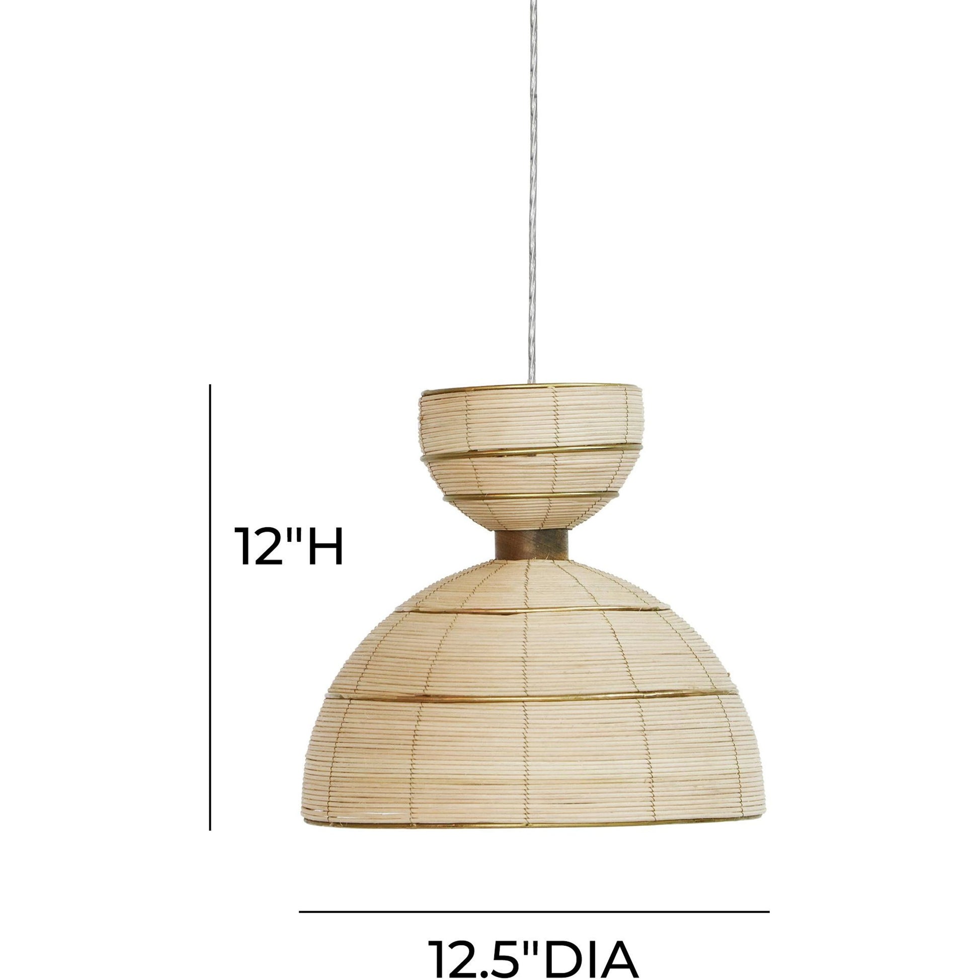 Lydia Rattan Pendant Lamp by TOV Furniture in antique gold, natural. Made from iron, rattan in a cottage & farmhouse style.