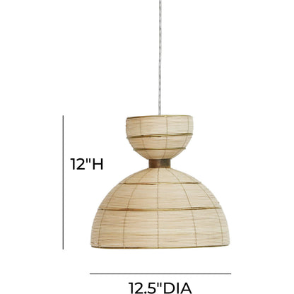 Lydia Rattan Pendant Lamp by TOV Furniture in antique gold, natural. Made from iron, rattan in a cottage & farmhouse style.