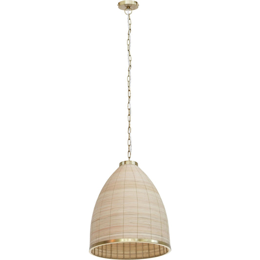 Kelsey Rattan Pendant Lamp by TOV Furniture in antique gold, natural. Made from iron, rattan in a cottage & farmhouse style.