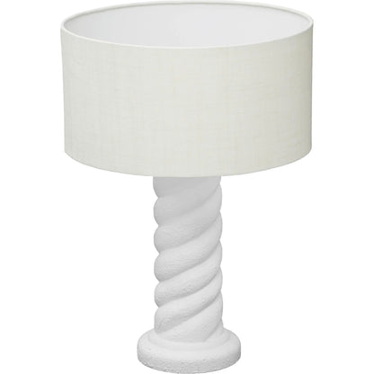 Rapunzel Table Lamp by TOV Furniture in white. Made from iron, linen, wood in a modern style.