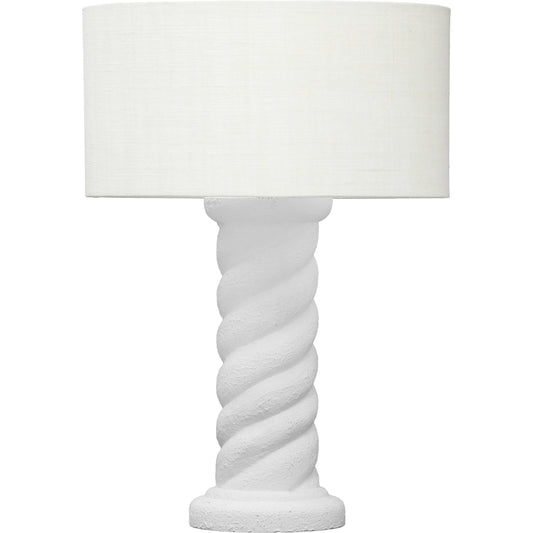 Rapunzel Table Lamp by TOV Furniture in white. Made from iron, linen, wood in a modern style.