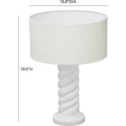 Rapunzel Table Lamp by TOV Furniture in white. Made from iron, linen, wood in a modern style.