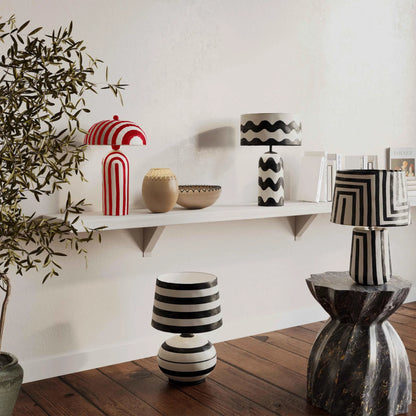 Maiori Striped Papier Mache Table Lamp by TOV Furniture. Made from iron, papier mache in a unique style.