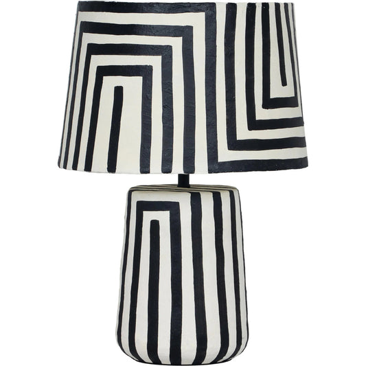 Minori Striped Papier Mache Table Lamp by TOV Furniture in black. Made from iron, papier mache in a unique style.
