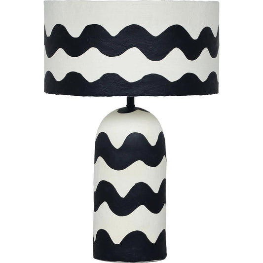 Tropea Waves Papier Mache Table Lamp by TOV Furniture in black. Made from iron, papier mache in a unique style.