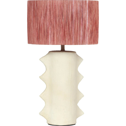 Wild Thing Papier Mache Table Lamp by TOV Furniture in beige. Made from iron, papier mache, raffia in a unique style.