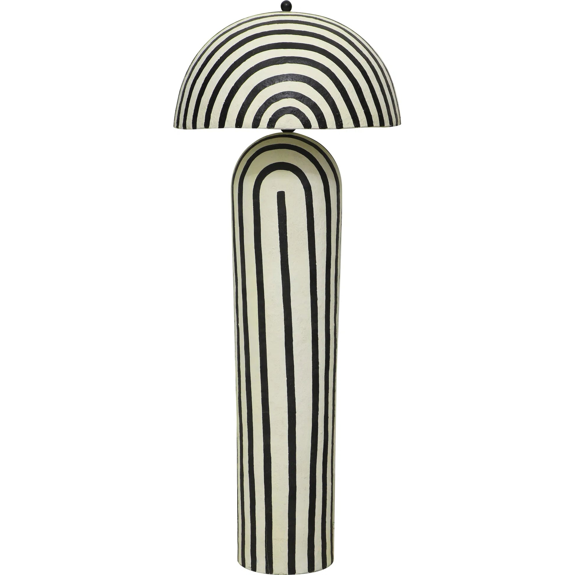 Maiori Striped Papier Mache Floor Lamp by TOV Furniture in black, white. Made from iron, papier mache in a unique style.