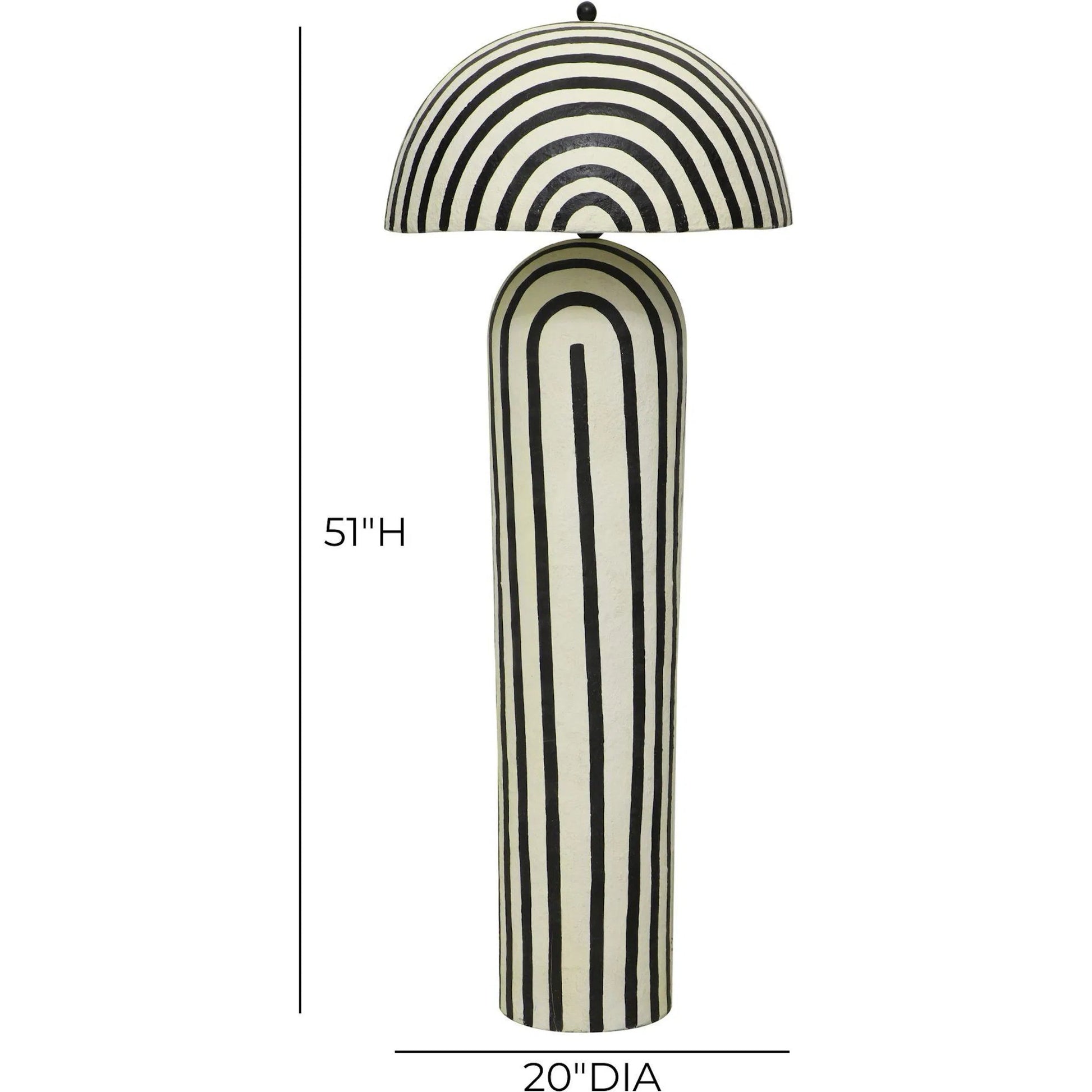 Maiori Striped Papier Mache Floor Lamp by TOV Furniture in black, white. Made from iron, papier mache in a unique style.