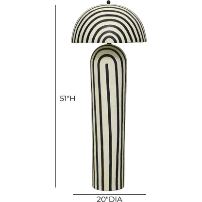 Maiori Striped Papier Mache Floor Lamp by TOV Furniture in black, white. Made from iron, papier mache in a unique style.
