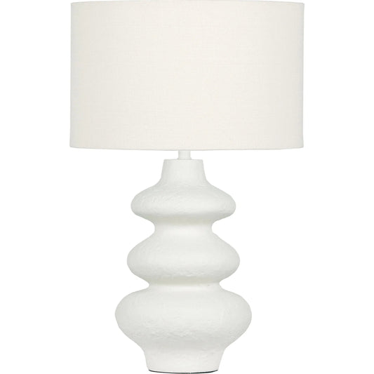Riviera Textured Table Lamp by TOV Furniture in cream. Made from fabric, stone in a unique style.
