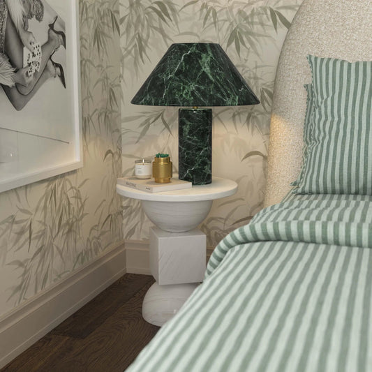 Mable Marble Print Table Lamp by TOV Furniture in green. Made from fabric, marble in a unique style.