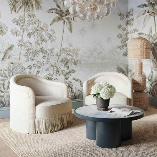 Kootu Rattan Floor Lamp by TOV Furniture in natural. Made from iron, rattan in a unique style.