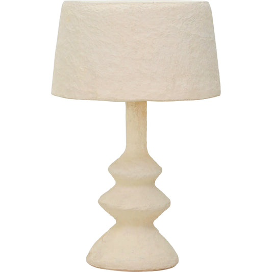 Cotton Mache Table Lamp by TOV Furniture in cream. Made from cotton mache, iron in a unique style.