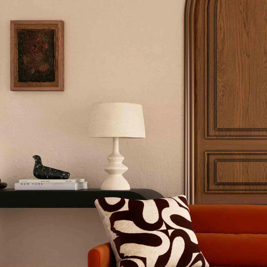 Cotton Mache Table Lamp by TOV Furniture in cream. Made from cotton mache, iron in a transitional style.