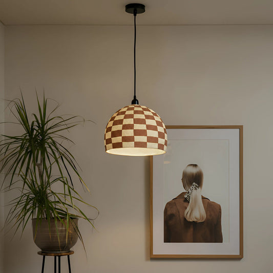 Taurus Cotton Mache Pendant Lamp by TOV Furniture in beige, terracotta. Made from cotton mache, iron in a unique style.